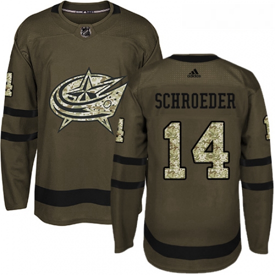 Youth Adidas Columbus Blue Jackets 14 Jordan Schroeder Authentic Green Salute to Service NHL Jersey