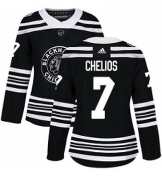 Womens Adidas Chicago Blackhawks 7 Chris Chelios Authentic Black 2019 Winter Classic NHL Jersey