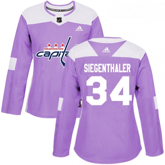 Womens Adidas Washington Capitals 34 Jonas Siegenthaler Authentic Purple Fights Cancer Practice NHL 