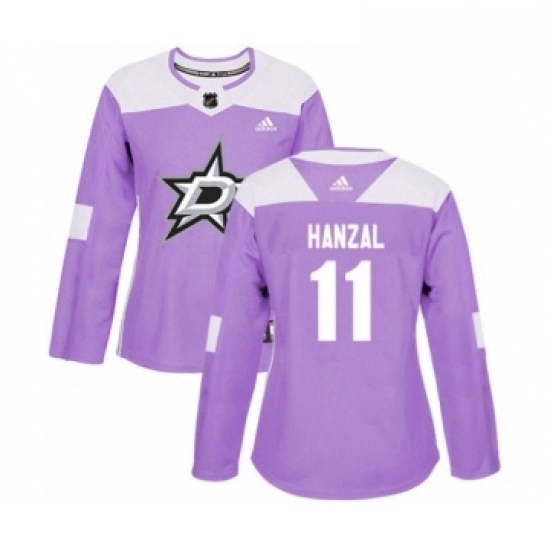 Womens Adidas Dallas Stars 11 Martin Hanzal Authentic Purple Fights Cancer Practice NHL Jersey