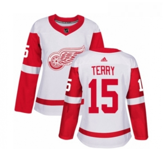 Womens Adidas Detroit Red Wings 15 Chris Terry Authentic White Away NHL Jersey