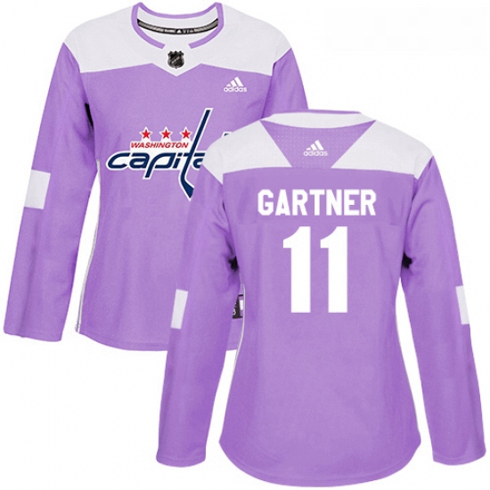 Womens Adidas Washington Capitals 11 Mike Gartner Authentic Purple Fights Cancer Practice NHL Jersey