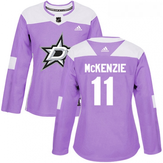 Womens Adidas Dallas Stars 11 Curtis McKenzie Authentic Purple Fights Cancer Practice NHL Jersey