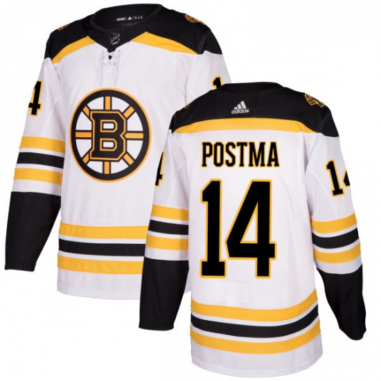 Youth Adidas Boston Bruins 14 Paul Postma Authentic White Away NHL Jersey