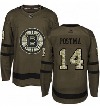 Youth Adidas Boston Bruins 14 Paul Postma Authentic Green Salute to Service NHL Jersey