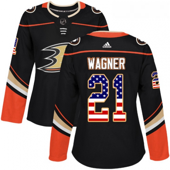 Womens Adidas Anaheim Ducks 21 Chris Wagner Authentic Black USA Flag Fashion NHL Jersey