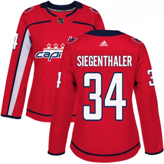 Womens Adidas Washington Capitals 34 Jonas Siegenthaler Authentic Red Home NHL Jersey