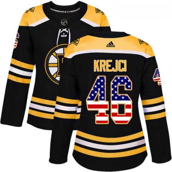 Womens Adidas Boston Bruins 46 David Krejci Authentic Black USA Flag Fashion NHL Jersey