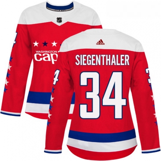 Womens Adidas Washington Capitals 34 Jonas Siegenthaler Authentic Red Alternate NHL Jersey