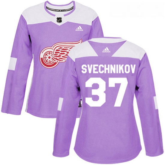 Womens Adidas Detroit Red Wings 37 Evgeny Svechnikov Authentic Purple Fights Cancer Practice NHL Jer