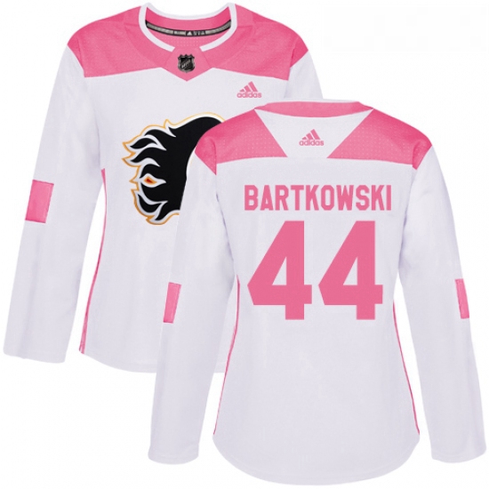 Womens Adidas Calgary Flames 44 Matt Bartkowski Authentic WhitePink Fashion NHL Jersey