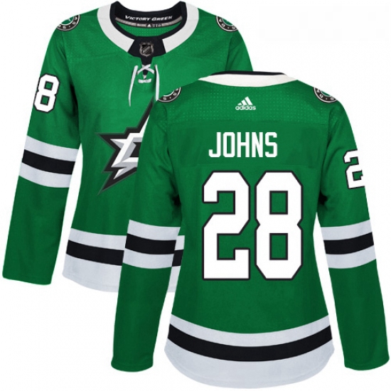 Womens Adidas Dallas Stars 28 Stephen Johns Authentic Green Home NHL Jersey