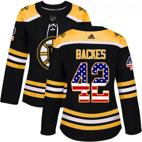 Womens Adidas Boston Bruins 42 David Backes Authentic Black USA Flag Fashion NHL Jersey