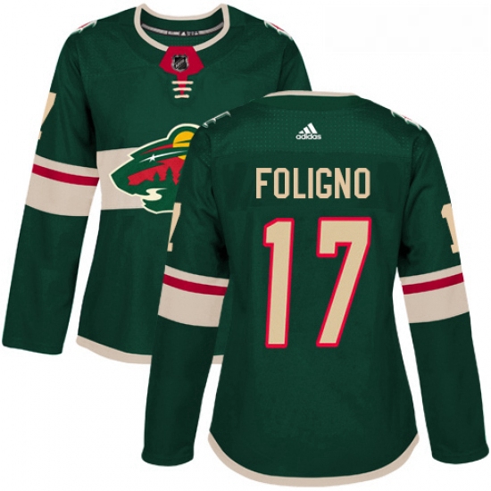 Womens Adidas Minnesota Wild 17 Marcus Foligno Premier Green Home NHL Jersey