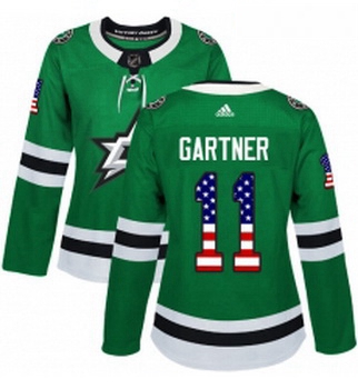 Womens Adidas Dallas Stars 11 Mike Gartner Authentic Green USA Flag Fashion NHL Jersey