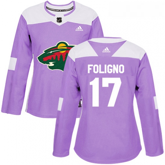 Womens Adidas Minnesota Wild 17 Marcus Foligno Authentic Purple Fights Cancer Practice NHL Jersey