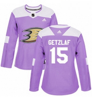 Womens Adidas Anaheim Ducks 15 Ryan Getzlaf Authentic Purple Fights Cancer Practice NHL Jersey