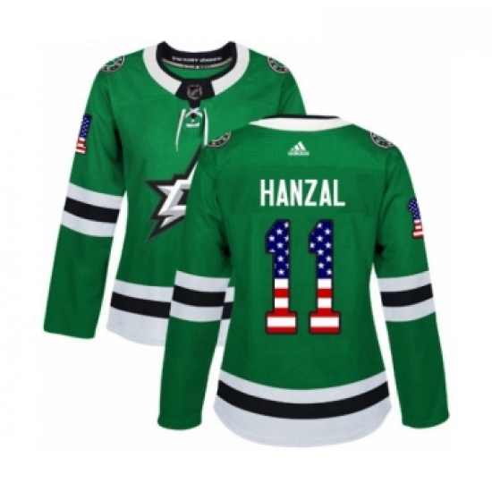 Womens Adidas Dallas Stars 11 Martin Hanzal Authentic Green USA Flag Fashion NHL Jersey