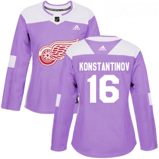 Womens Adidas Detroit Red Wings 16 Vladimir Konstantinov Authentic Purple Fights Cancer Practice NHL