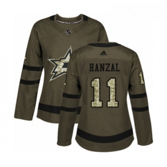 Womens Adidas Dallas Stars 11 Martin Hanzal Authentic Green Salute to Service NHL Jersey