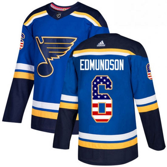 Mens Adidas St Louis Blues 6 Joel Edmundson Authentic Blue USA Flag Fashion NHL Jersey