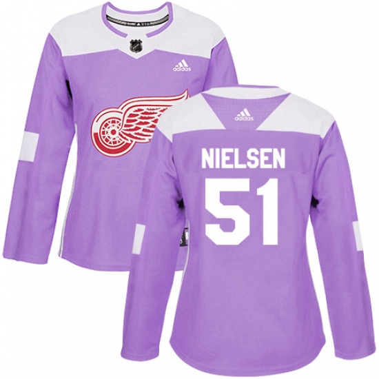 Womens Adidas Detroit Red Wings 51 Frans Nielsen Authentic Purple Fights Cancer Practice NHL Jersey