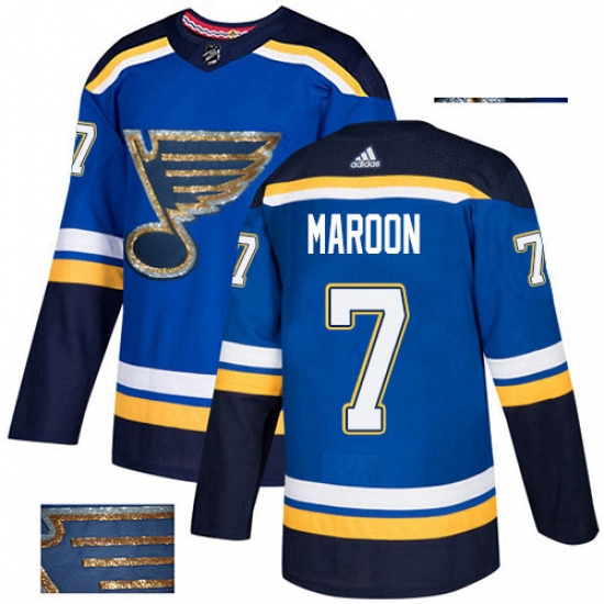 Mens Adidas St Louis Blues 7 Patrick Maroon Authentic Royal Blue Fashion Gold NHL Jersey