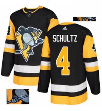 Mens Adidas Pittsburgh Penguins 4 Justin Schultz Authentic Black Fashion Gold NHL Jersey