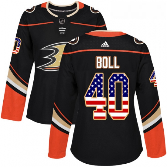 Womens Adidas Anaheim Ducks 40 Jared Boll Authentic Black USA Flag Fashion NHL Jersey