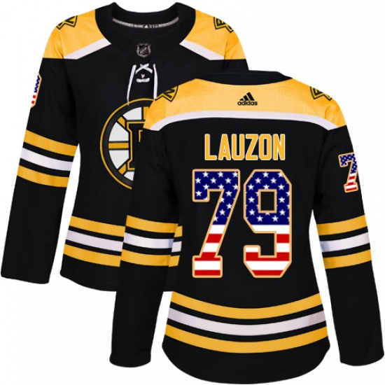 Womens Adidas Boston Bruins 79 Jeremy Lauzon Authentic Black USA Flag Fashion NHL Jersey