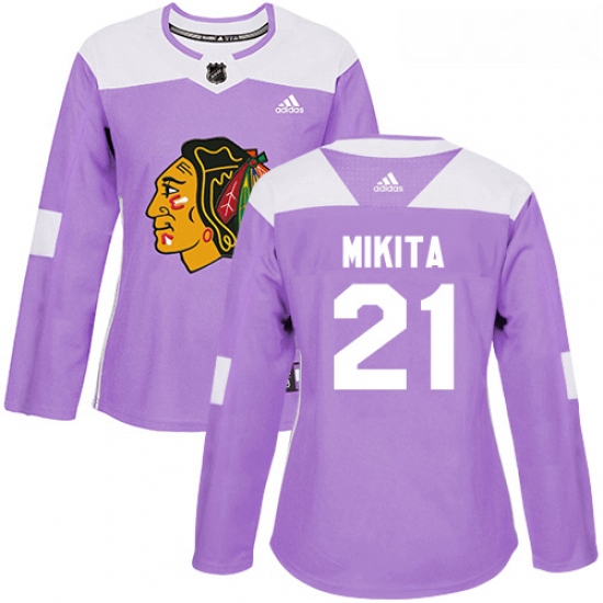 Womens Adidas Chicago Blackhawks 21 Stan Mikita Authentic Purple Fights Cancer Practice NHL Jersey