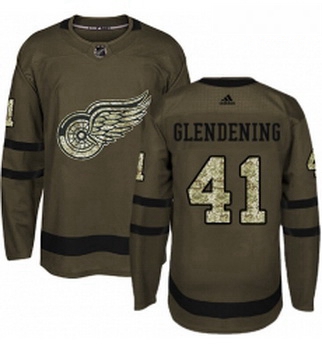 Youth Adidas Detroit Red Wings 41 Luke Glendening Authentic Green Salute to Service NHL Jersey