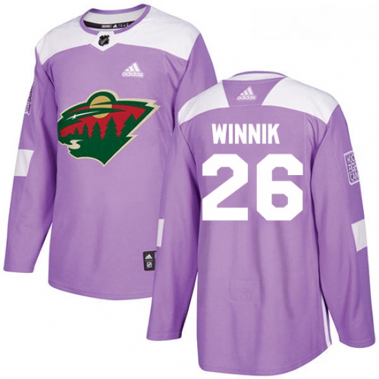 Youth Adidas Minnesota Wild 26 Daniel Winnik Authentic Purple Fights Cancer Practice NHL Jersey