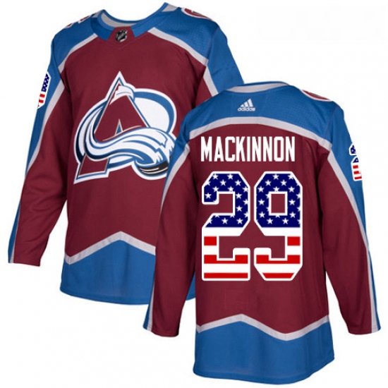 Youth Adidas Colorado Avalanche 29 Nathan MacKinnon Authentic Burgundy Red USA Flag Fashion NHL Jers