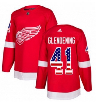 Youth Adidas Detroit Red Wings 41 Luke Glendening Authentic Red USA Flag Fashion NHL Jersey