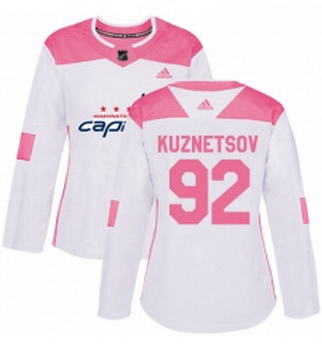 Womens Adidas Washington Capitals 92 Evgeny Kuznetsov Authentic WhitePink Fashion NHL Jersey