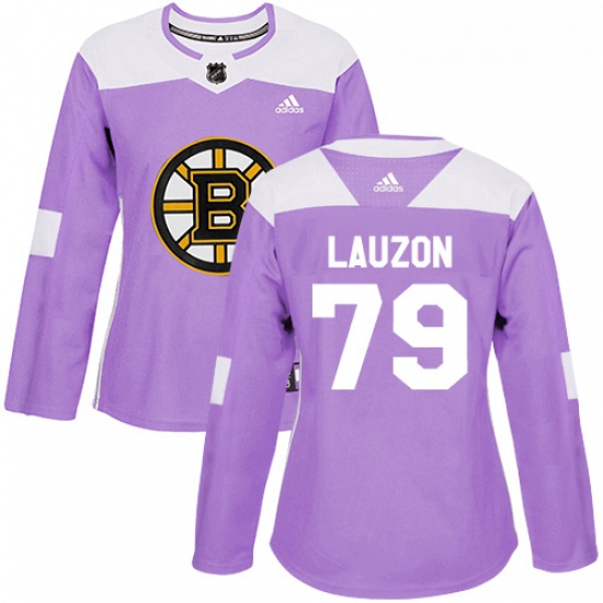 Womens Adidas Boston Bruins 79 Jeremy Lauzon Authentic Purple Fights Cancer Practice NHL Jersey