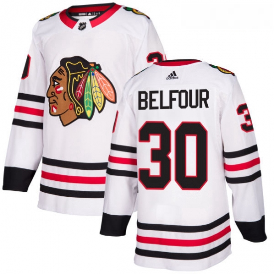 Youth Adidas Chicago Blackhawks 30 ED Belfour Authentic White Away NHL Jersey