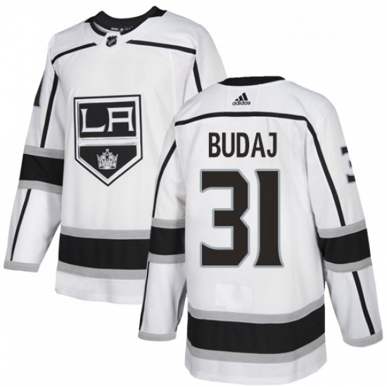 Youth Adidas Los Angeles Kings 31 Peter Budaj Authentic White Away NHL Jersey