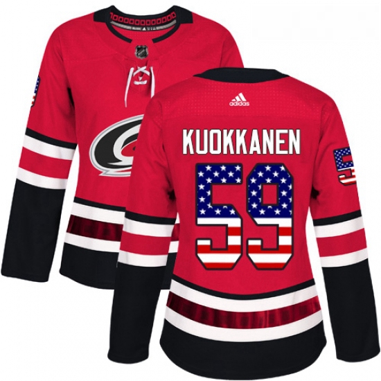 Womens Adidas Carolina Hurricanes 59 Janne Kuokkanen Authentic Red USA Flag Fashion NHL Jersey