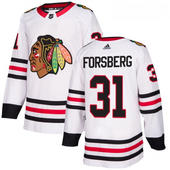 Youth Adidas Chicago Blackhawks 31 Anton Forsberg Authentic White Away NHL Jersey