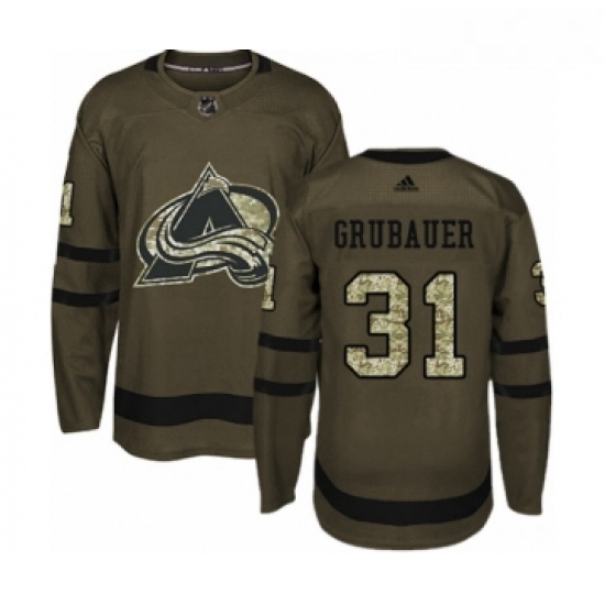 Youth Adidas Colorado Avalanche 31 Philipp Grubauer Premier Green Salute to Service NHL Jersey