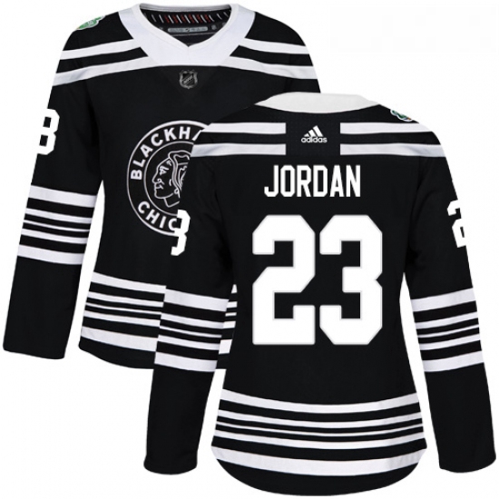 Womens Adidas Chicago Blackhawks 23 Michael Jordan Authentic Black 2019 Winter Classic NHL Jersey