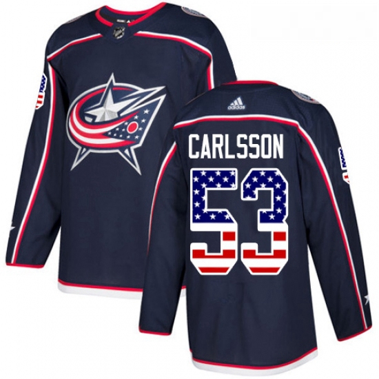 Youth Adidas Columbus Blue Jackets 53 Gabriel Carlsson Authentic Navy Blue USA Flag Fashion NHL Jers