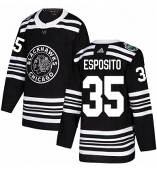 Youth Adidas Chicago Blackhawks 35 Tony Esposito Authentic Black 2019 Winter Classic NHL Jersey