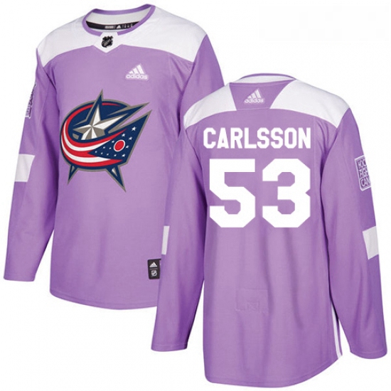 Youth Adidas Columbus Blue Jackets 53 Gabriel Carlsson Authentic Purple Fights Cancer Practice NHL J