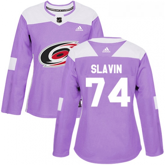 Womens Adidas Carolina Hurricanes 74 Jaccob Slavin Authentic Purple Fights Cancer Practice NHL Jerse