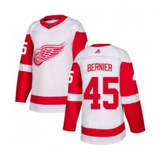 Youth Adidas Detroit Red Wings 45 Jonathan Bernier Authentic White Away NHL Jersey