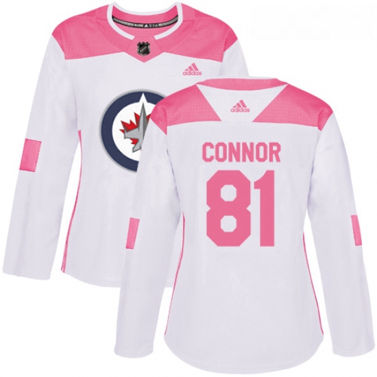 Womens Adidas Winnipeg Jets 81 Kyle Connor Authentic WhitePink Fashion NHL Jersey