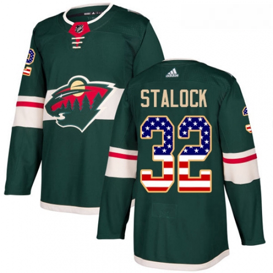 Youth Adidas Minnesota Wild 32 Alex Stalock Authentic Green USA Flag Fashion NHL Jersey